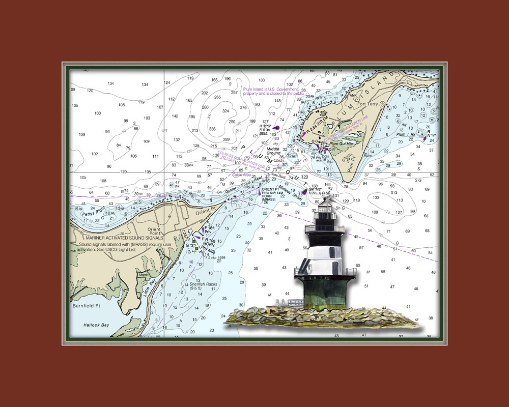 Orient Point, NY Lighthouse and Nautical Chart High Quality Canvas Print