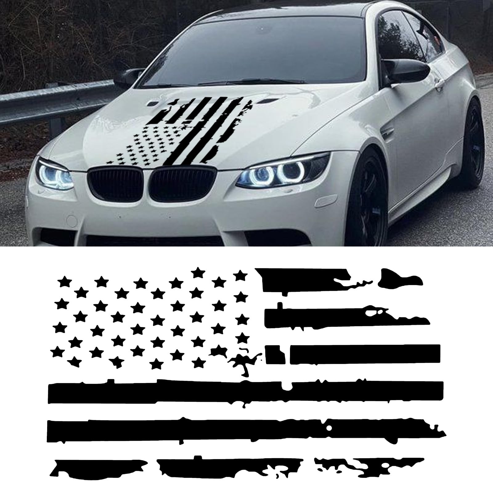 Distressed American Flag Car Hood Decal Vinyl Waterproof Sticker for Jeep,