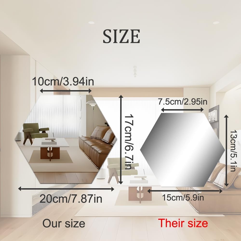Mirror Wall Stickers – 12PCS Hexagon Art DIY Decorative Acrylic Sheet Plastic Ti