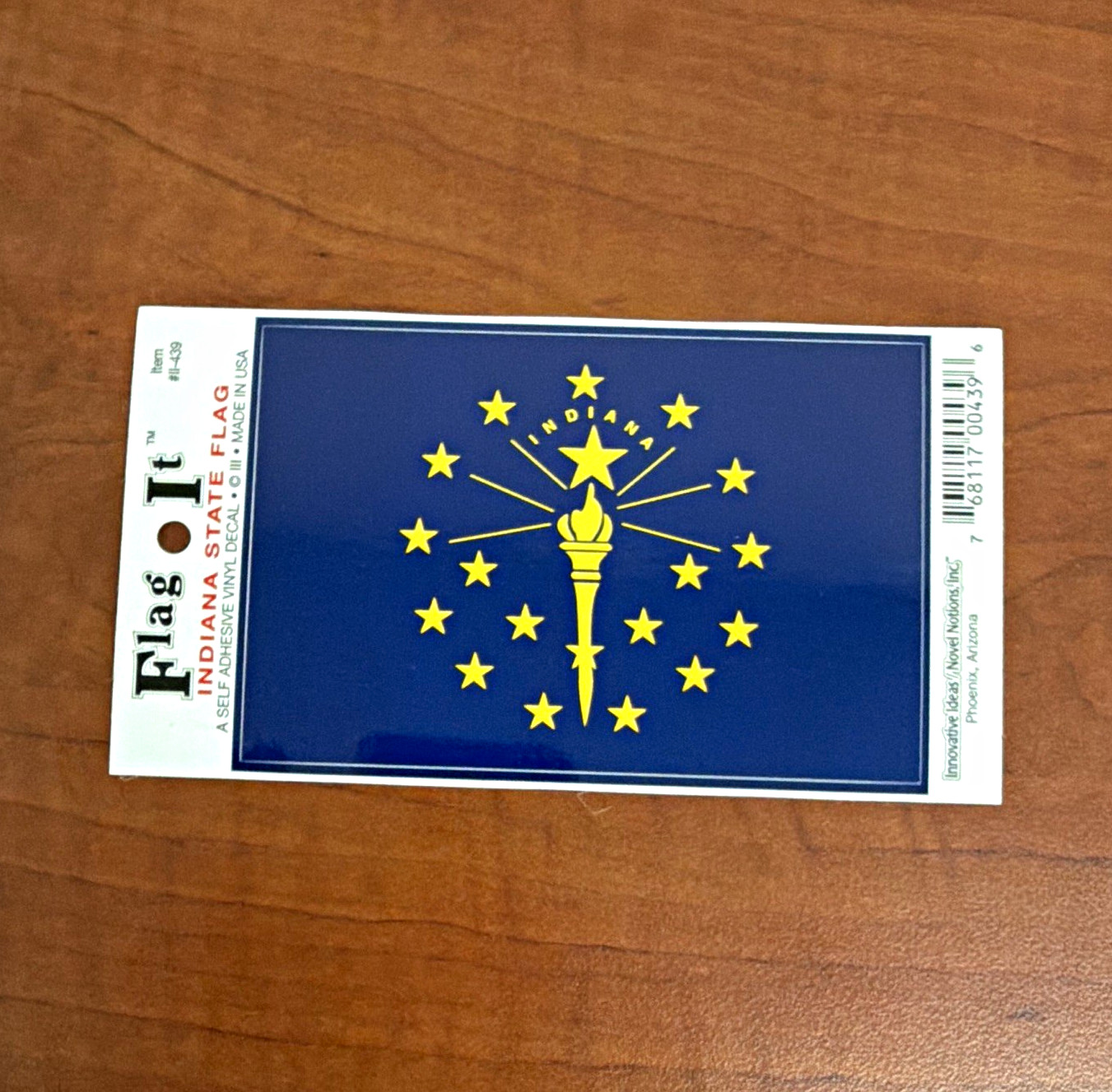 Flag It Indiana State Flag Self-Adhesive Vinyl Sticker Blue/Yellow/White F-554
