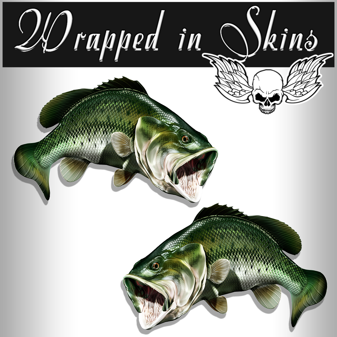 Large Mouth Bass Boat RV Decals 14" long Set of 2 mirrored vinyl graphics #30