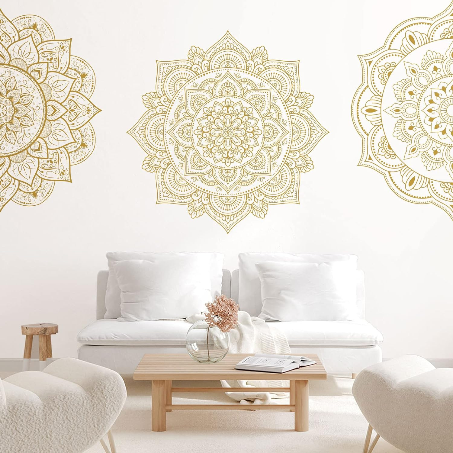 Chinco 4 Pcs Gold Half Mandala Wall Decal Boho Mandala Sticker Lotus Flower Viny