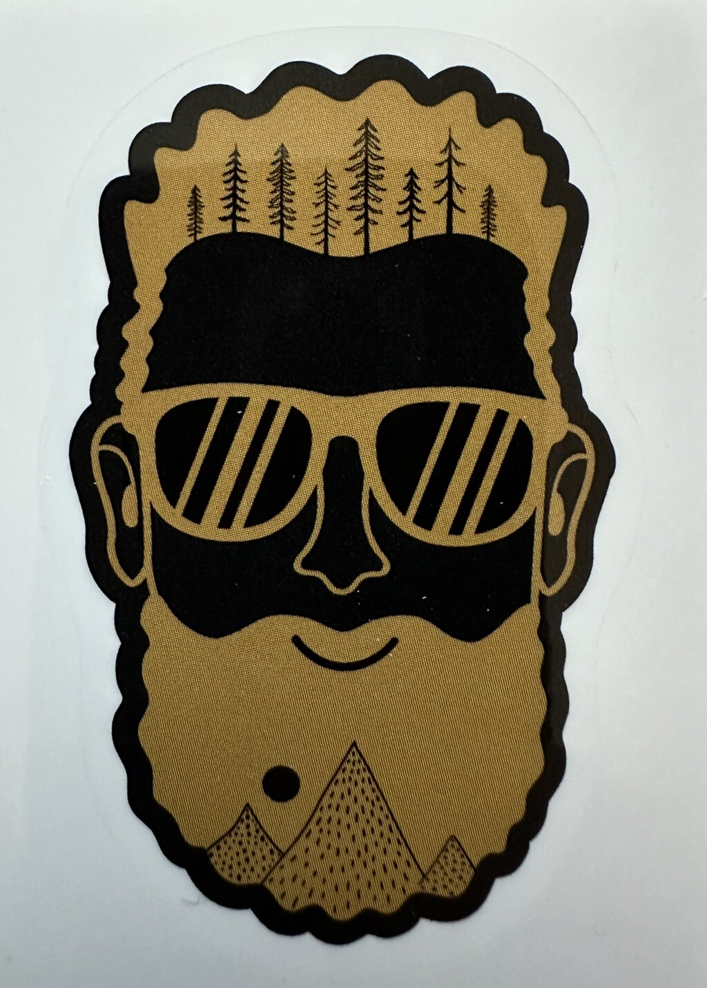 BEARDED GENTLEMAN ~ MOUNTAIN/OUTDOORS – Small Vinyl Sticker – (2 in x 1.25 in)