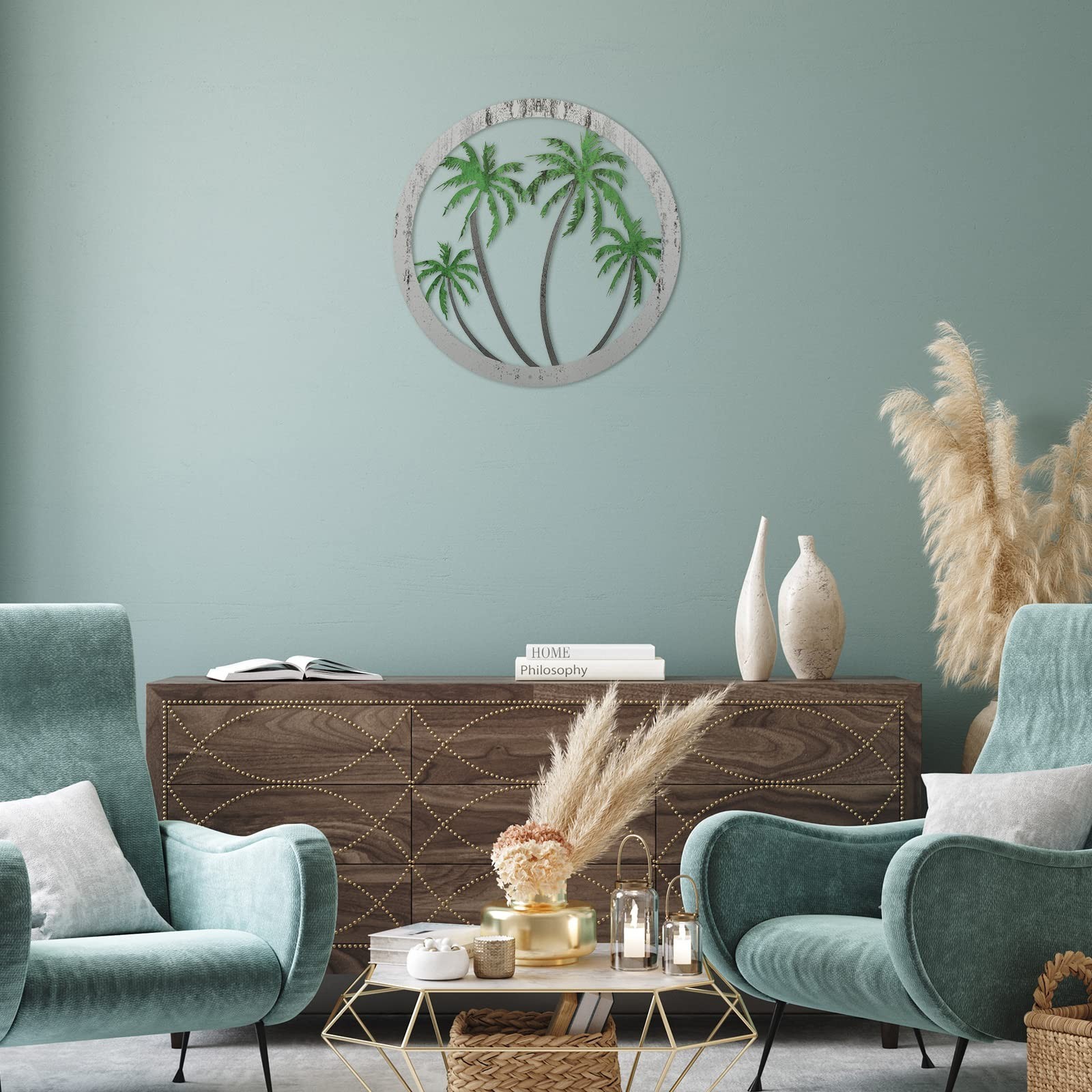 Zhengmy Metal Palm Tree Wall Art Decor Outdoor Plaque 11.8" Tropical Coastal…