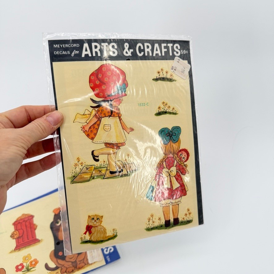 Meyercord VTG Craft Decals NOS 2 Sheets Dogs & Little Girls MCM Applique Cute