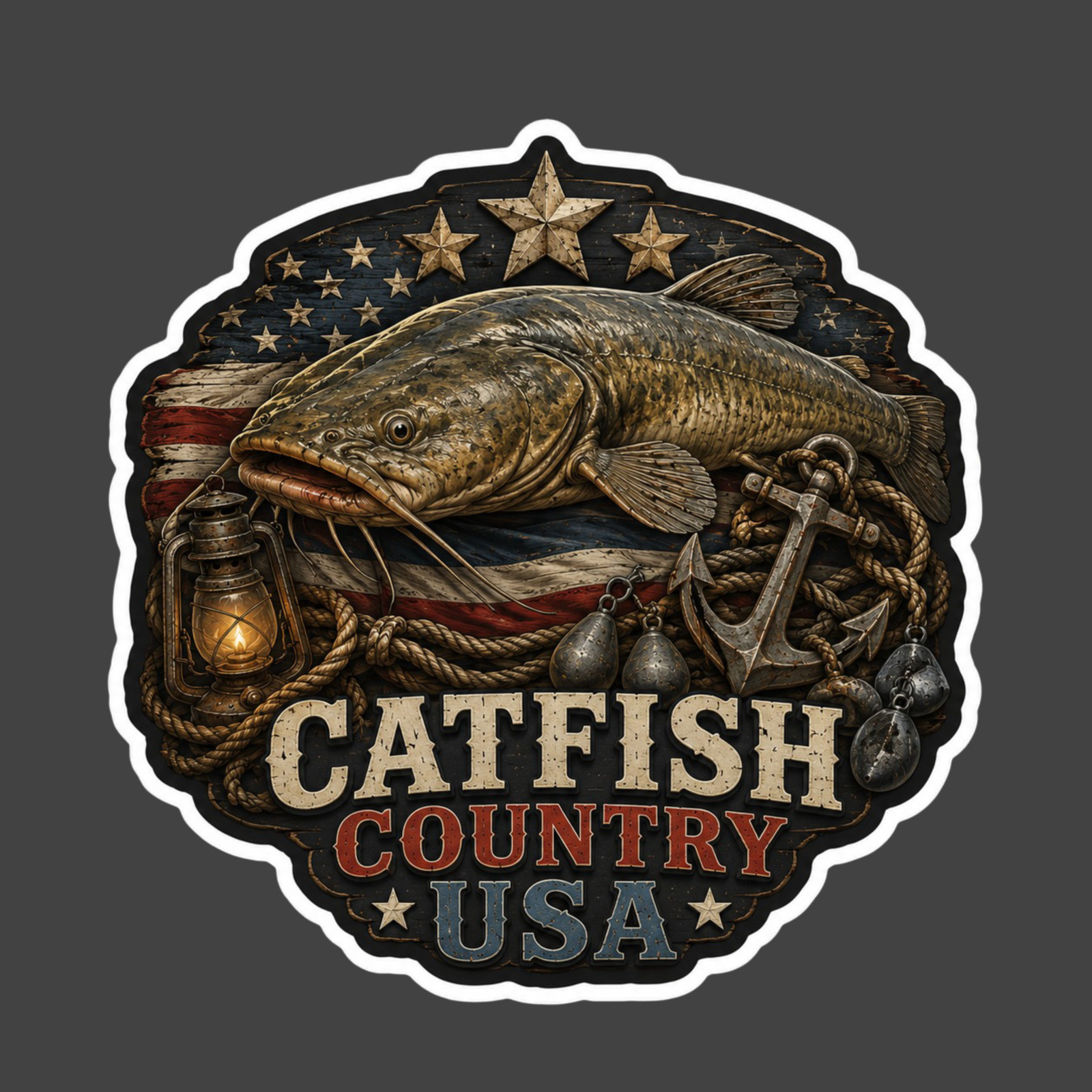 Catfish Sticker Vinyl Decal Catfish Country USA Patriotic Fishing Anchor Rustic