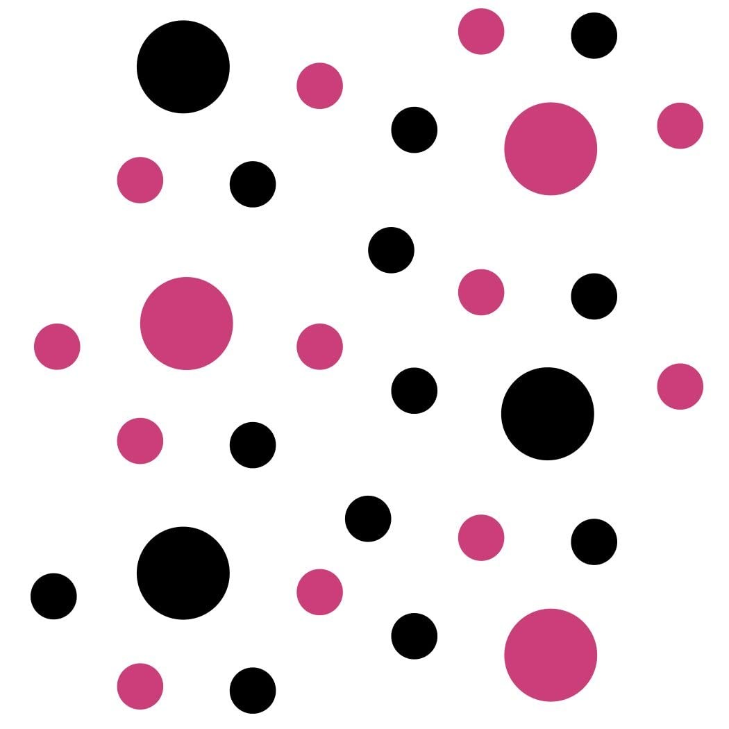 Hot Pink/Black Vinyl Wall Stickers – 2 & 4 inch Circles (30 Decals)