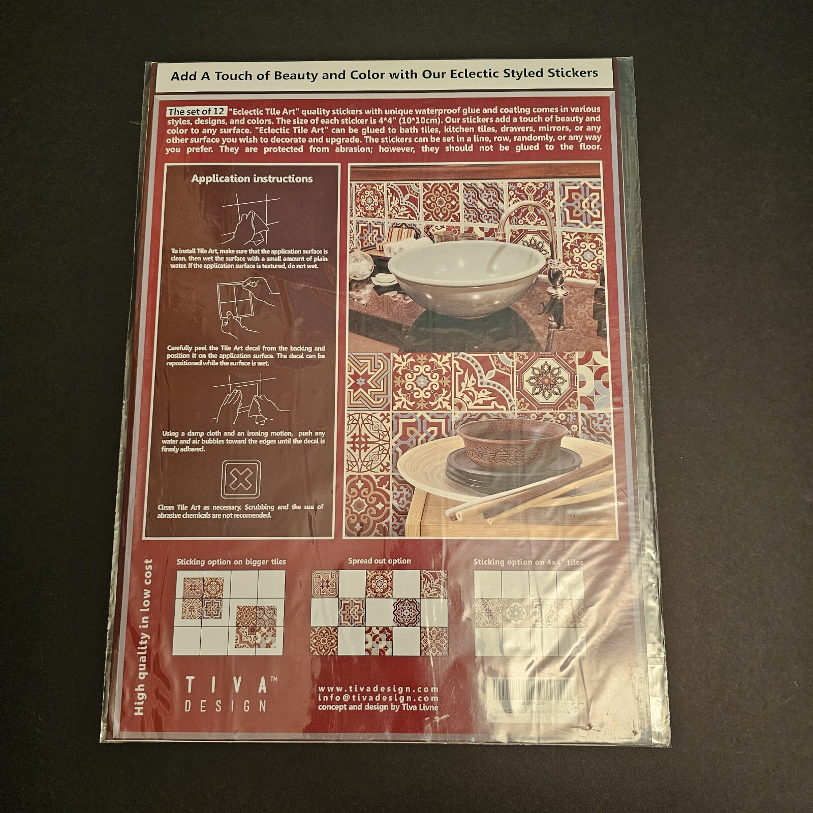 12 PC Pack (4 X 4)) Art Eclectic Peel and Stick Wall Sticky Backsplash Vinyl