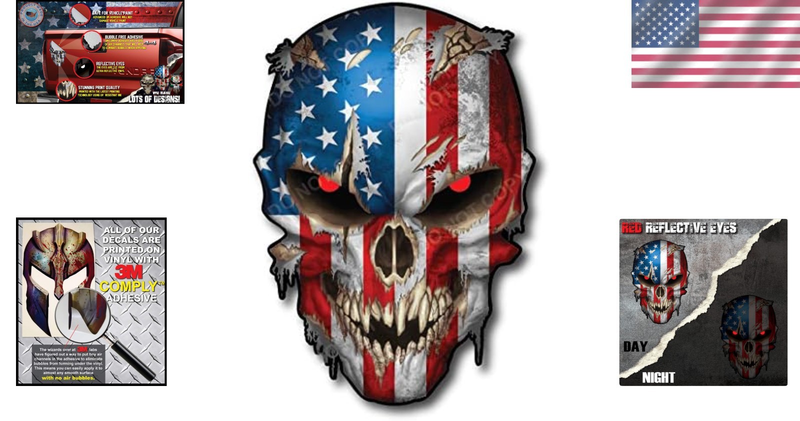 6.5 Inch American Flag Skull Decal – Cool Military Graphic for Trucks and Cars
