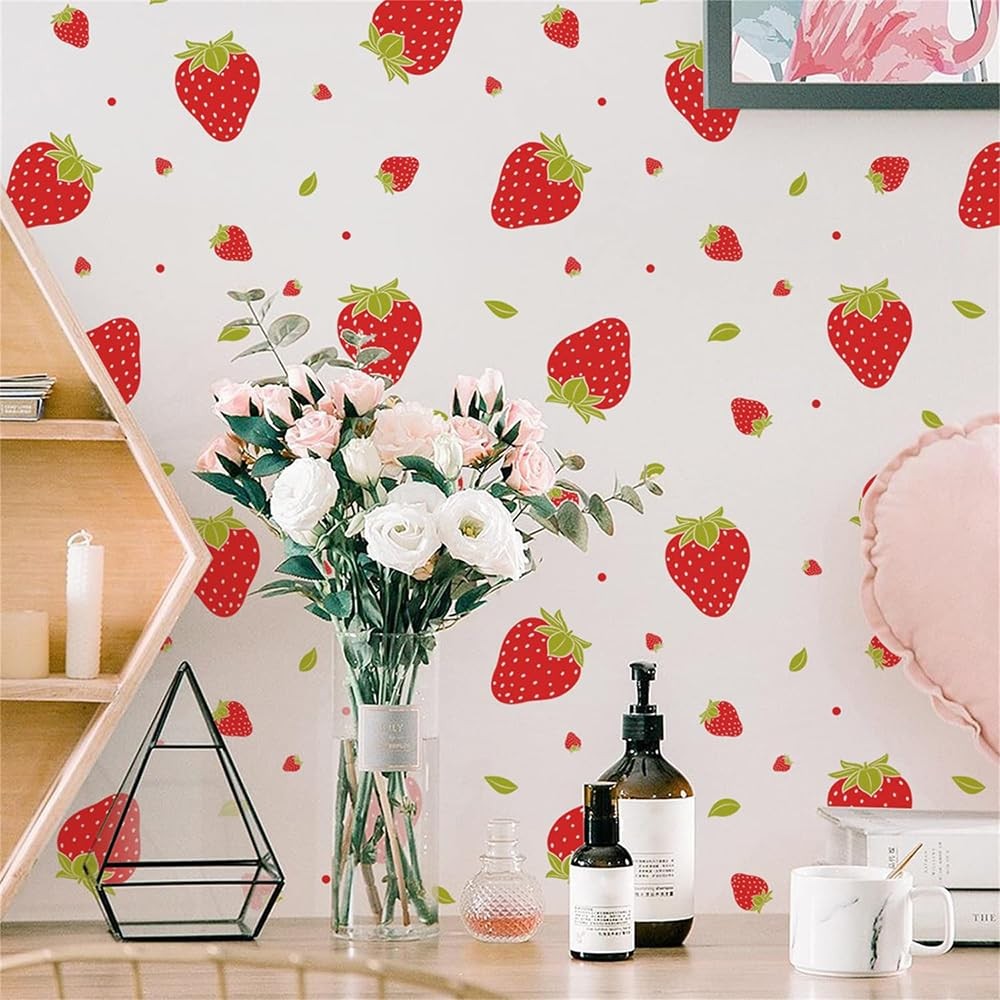 4sheets Strawberry Wall Decals, Removable Fruit Wall Stickers for Bedroom Dor…