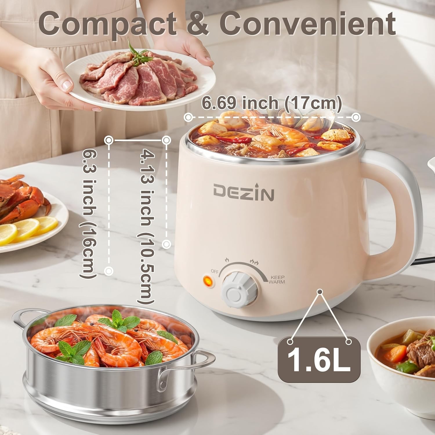 Hot Pot Electric with Steamer, Rapid Noodles Cooker, Stainless Steel Electric…