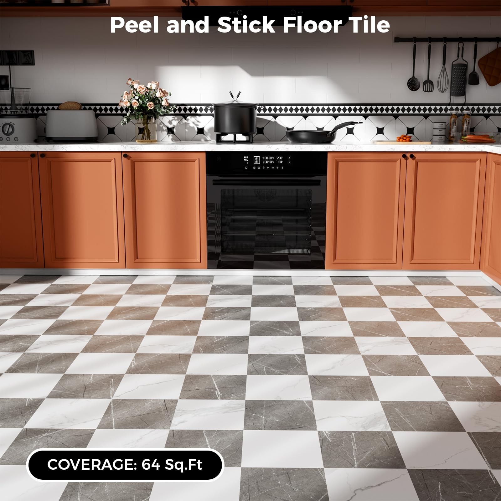 Peel and Stick Floor Tile Vinyl Flooring Roll Self Adhesive 23"x 393"/64 Sq.F…