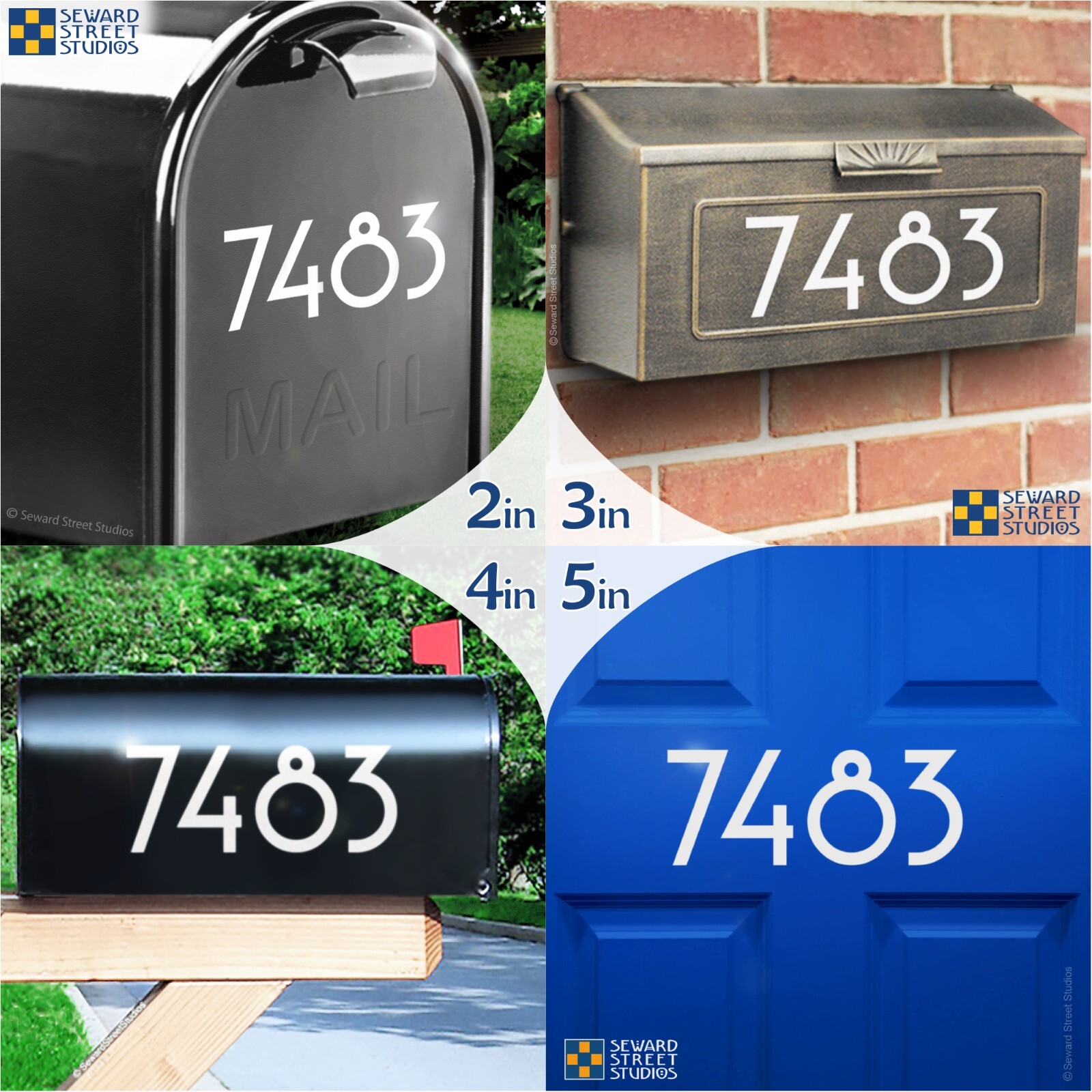 Art Deco Reflective Mailbox Address Decal, Personalized Custom – 1311R-WT-Sizes
