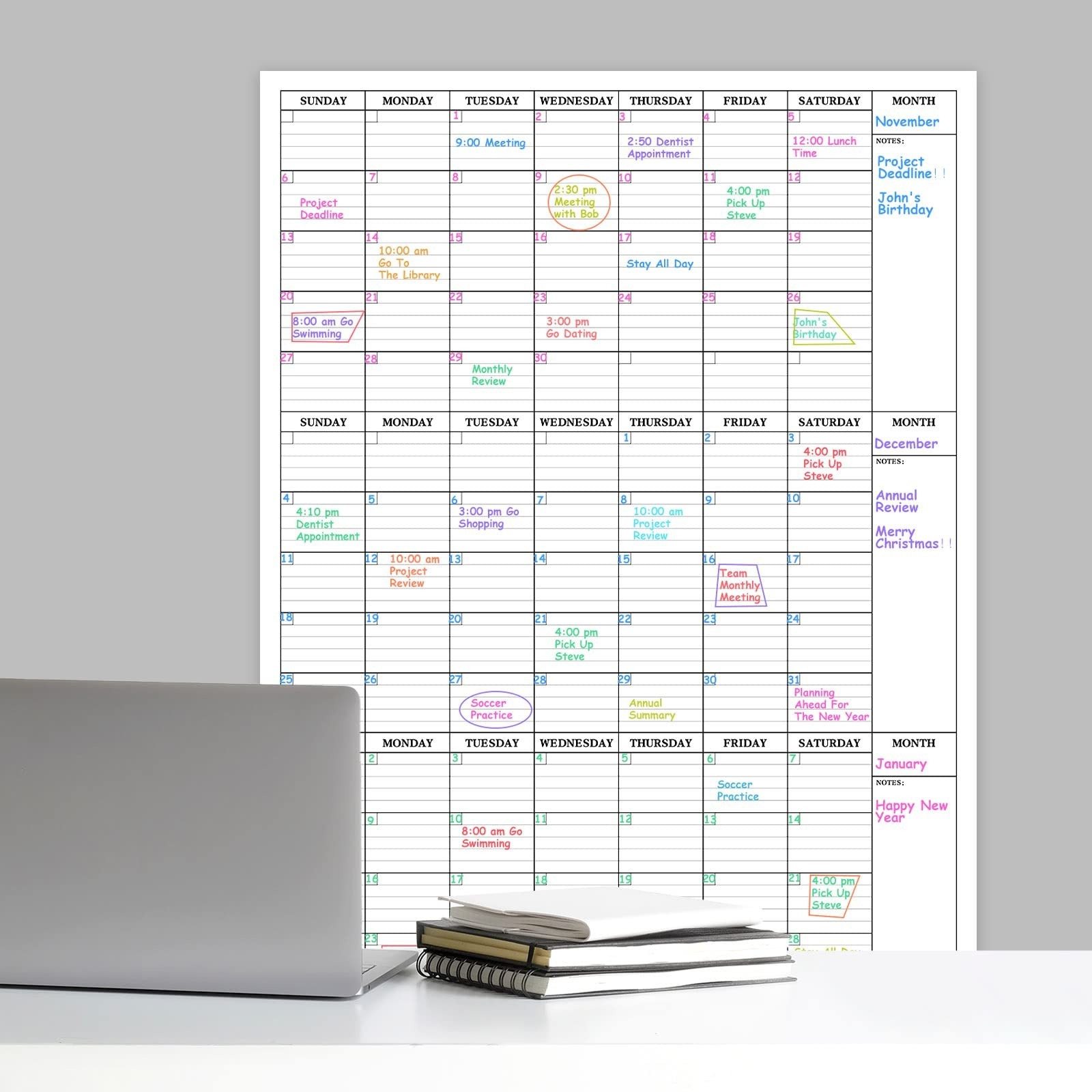 Large Dry Erase Calendar for Wall – 3 Month Vertical Wall Calendar, Reusable …