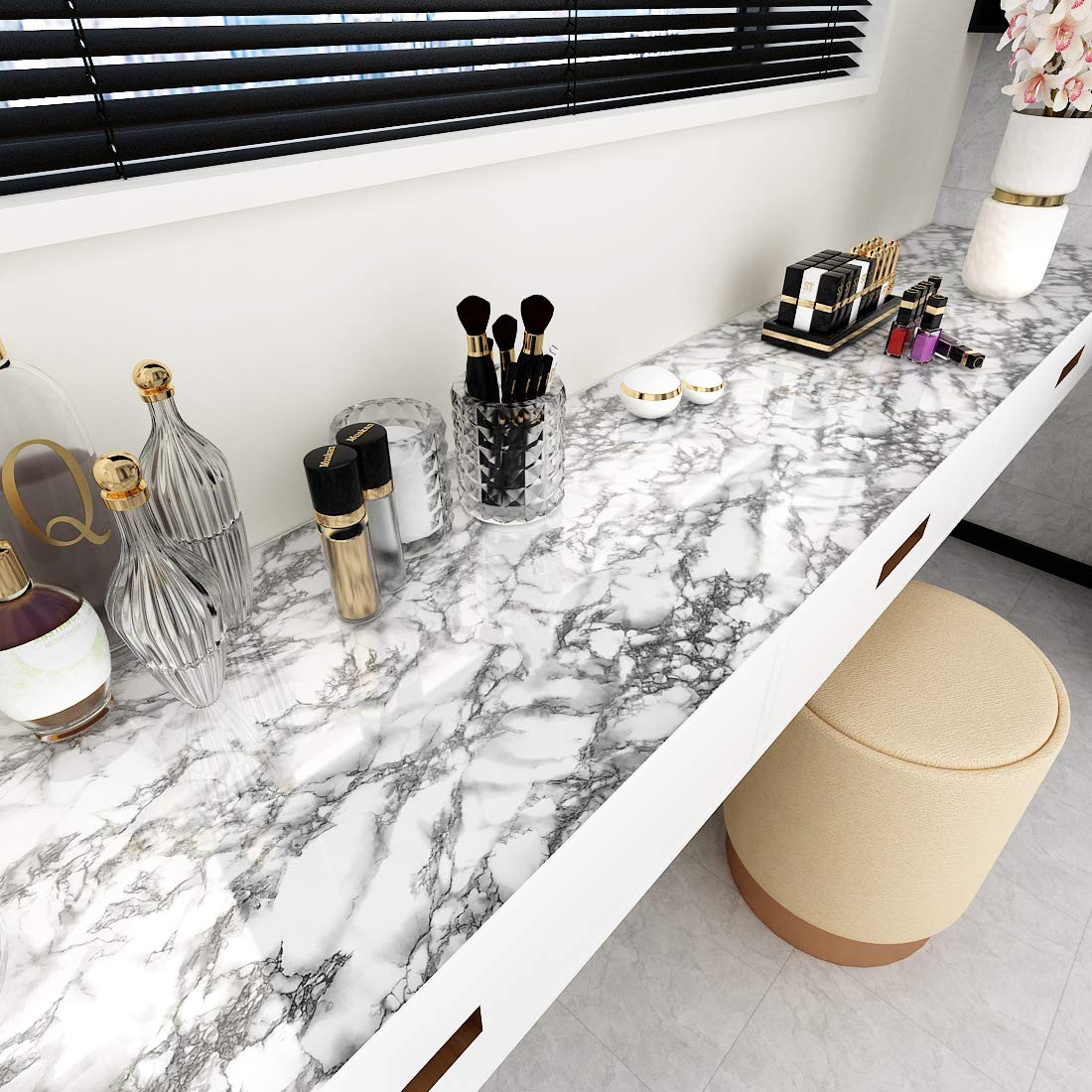 LaCheery White and Gray Marble Contact Paper for Bathroom Countertops Removab…