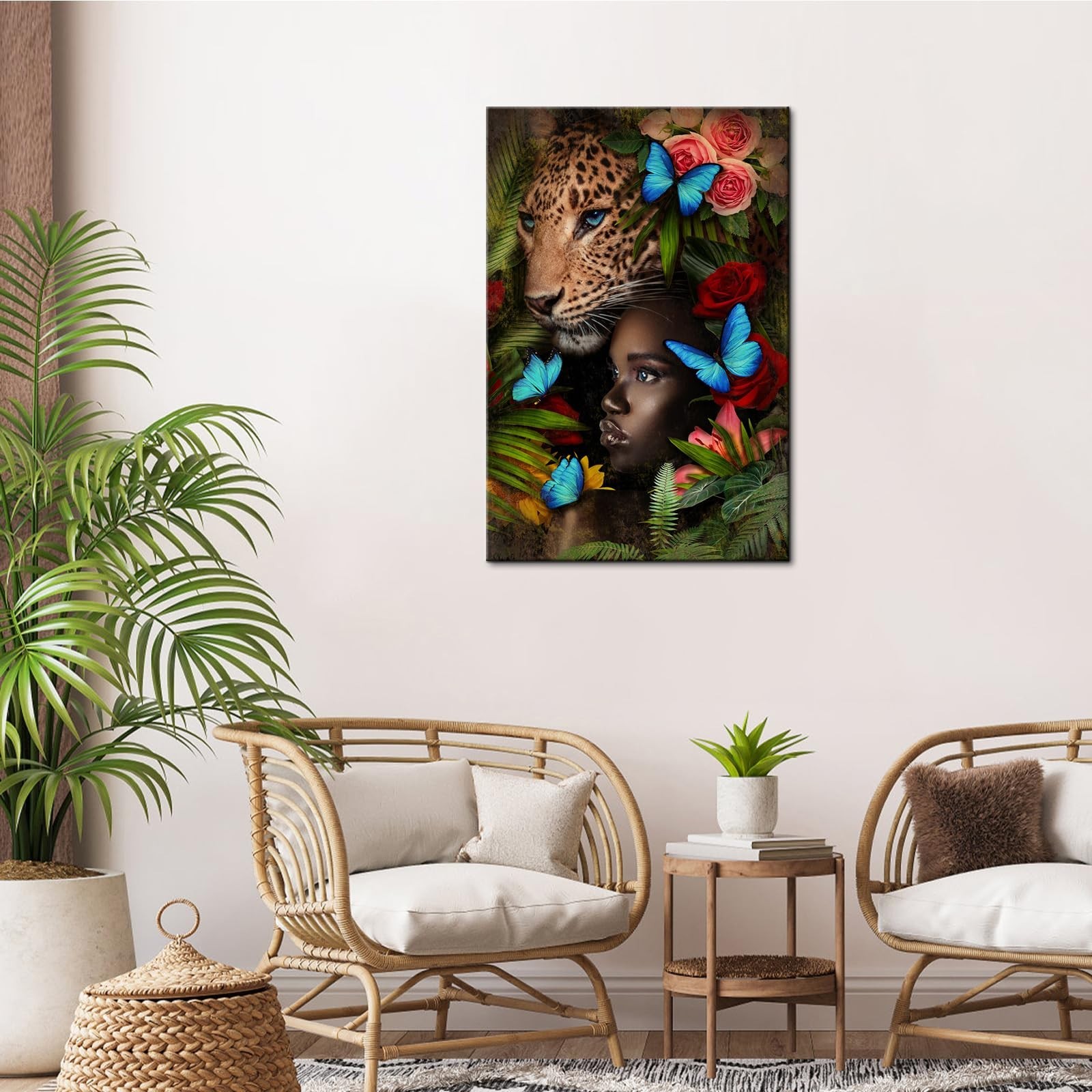 Conipit Jungle Pictures Wall Art Leopard Safari Animal Canvas Black Girl Artw…