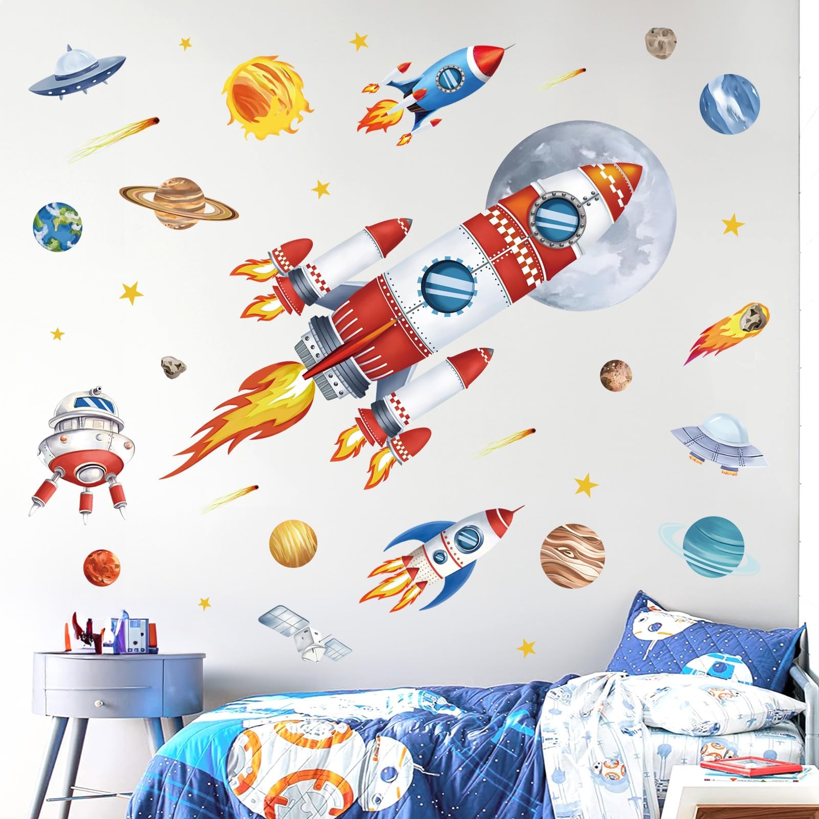 Outer Space Rockets Wall Decals Planets Stars Solar System Wall Stickers Baby…