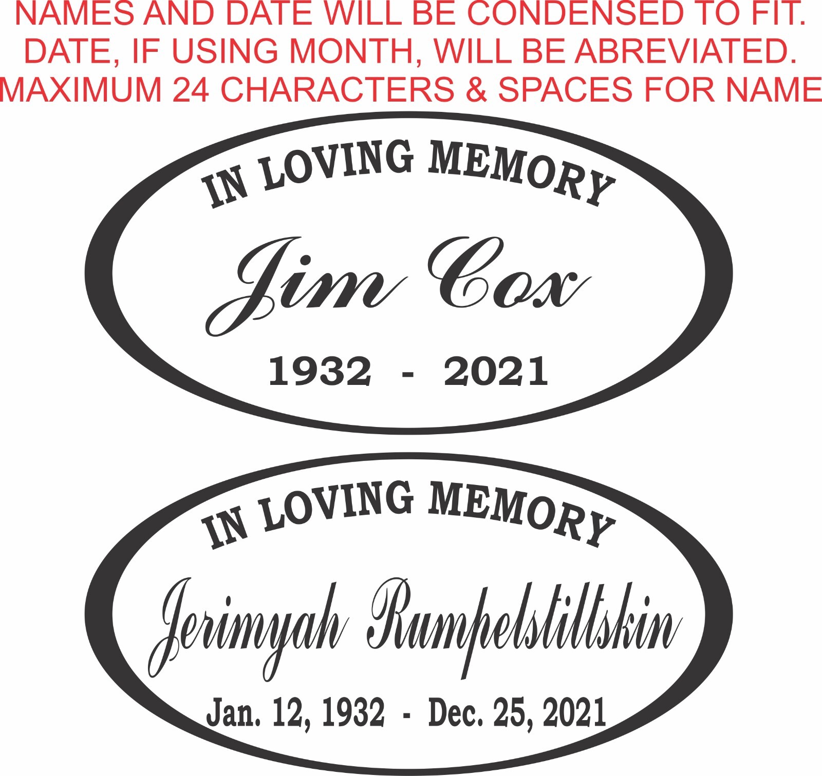 In Loving Memory with Oval Decal Transfer Sticker