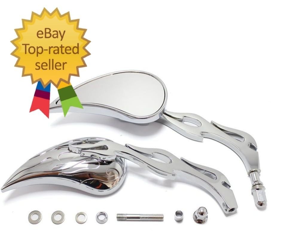 Chrome Custom Flame Tear Drop Motorcycle Mirrors for Harley Davidson Sportster S