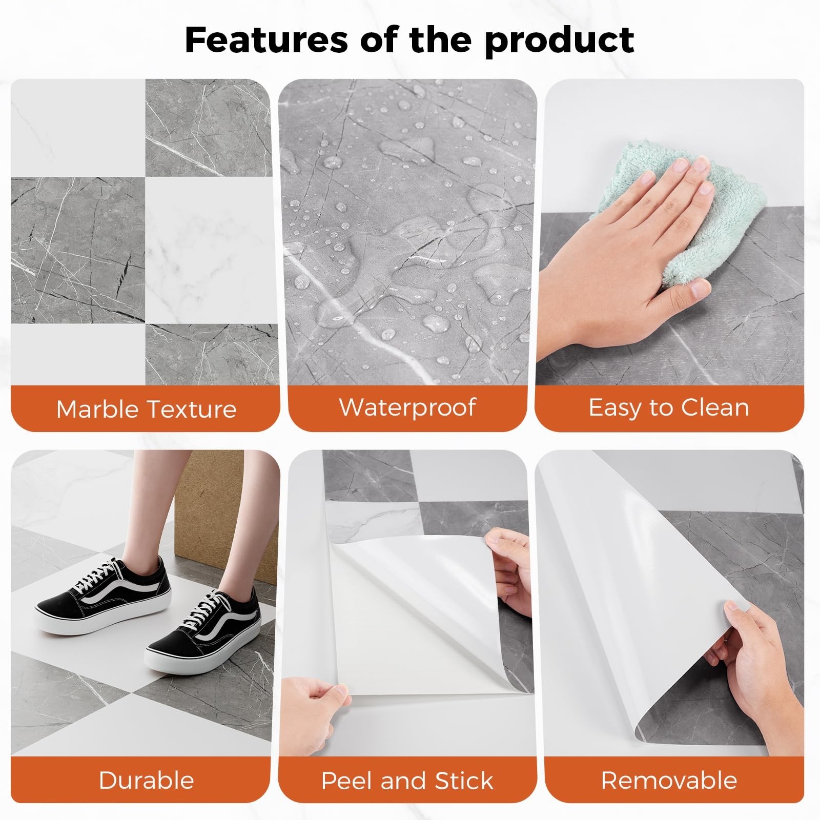 Peel and Stick Floor Tile Vinyl Flooring Roll Self Adhesive 23"x 393"/64 Sq.F…