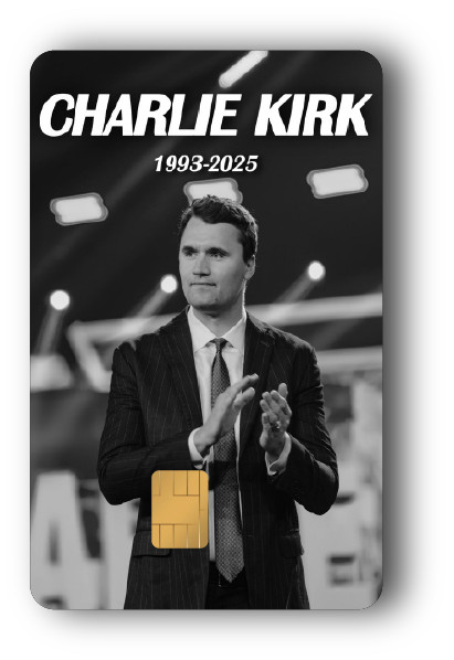 Charlie Kirk Clapping Credit Card Skin 2-Pack – Black & White Decal 1993-2025