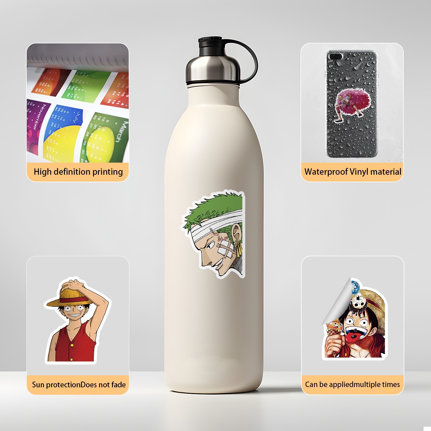 50pcs Waterproof Vinyl Stickers One Piece Anime Luggage Phone Laptop Fridge