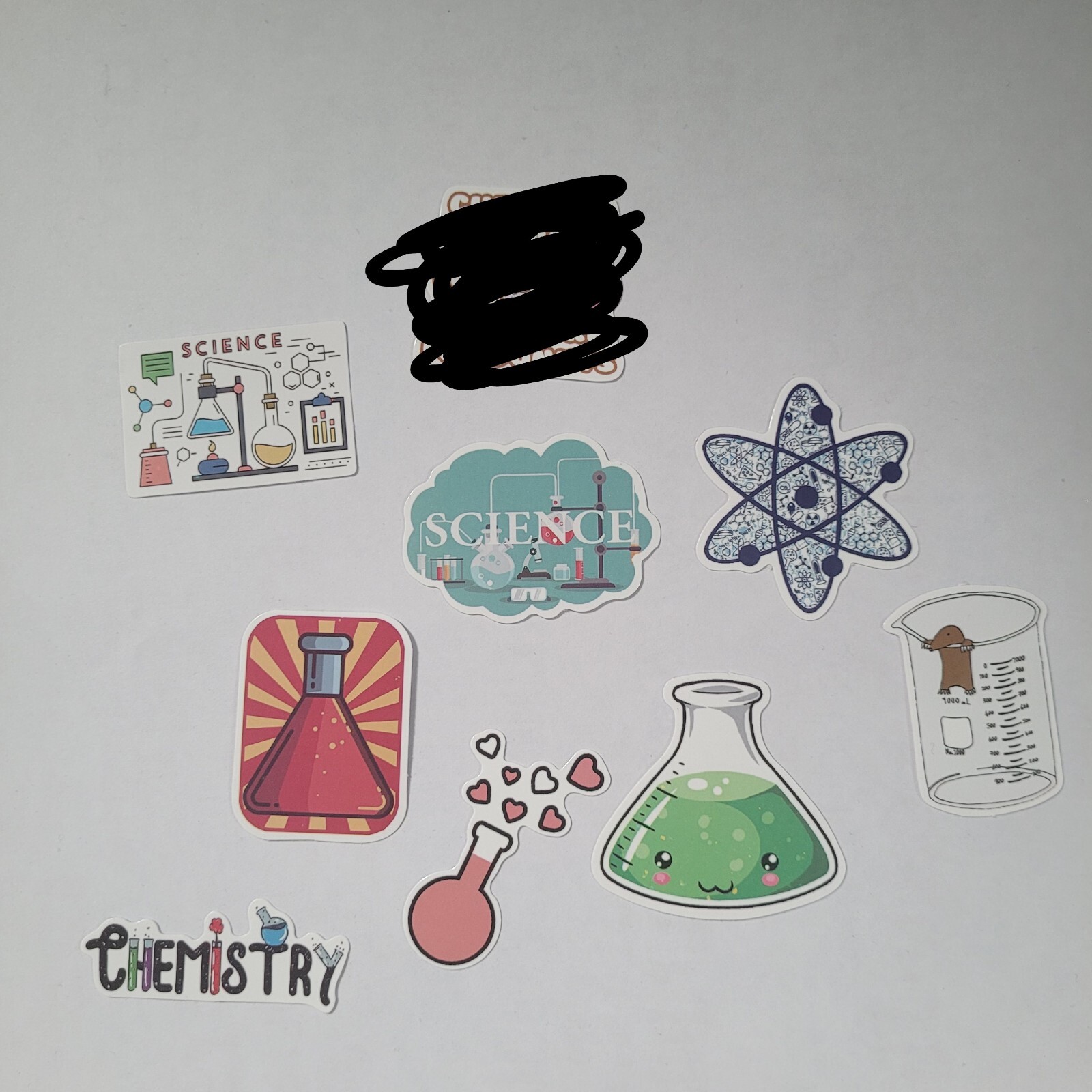Science lab vinyl sticker set of 8 chemistry chemical beaker experiment atom