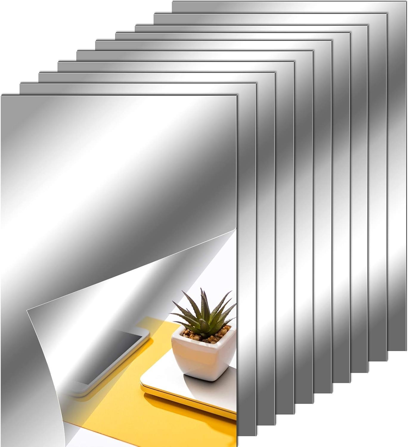 10-Piece Self-Adhesive Flexible Mirror Tiles for Elegant Home Decor – 6×9 Inch