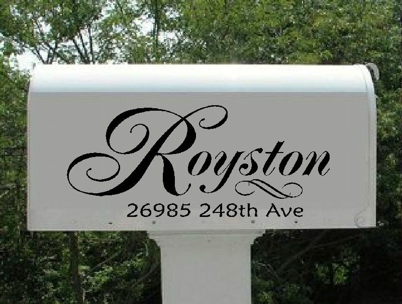 Swirls Mailbox Vinyl Decal Personalized with Name and Street Address, Set of 2
