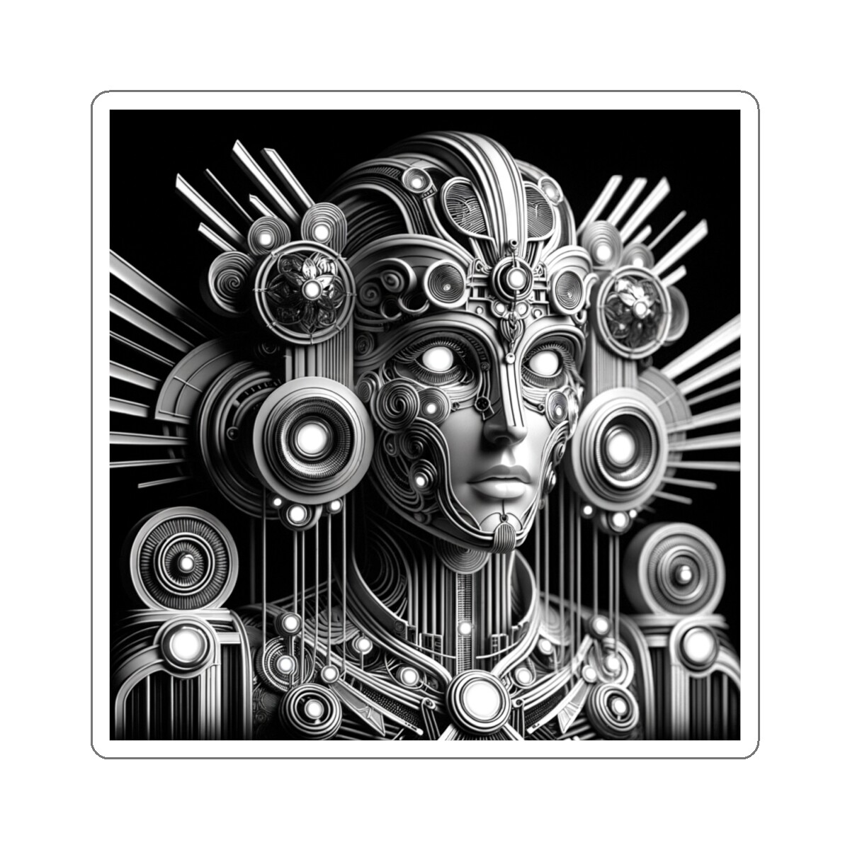 Sticker Futuristic Robot Art Deco Portrait Print Cyborg 2×2" 3×3" 4×4" 6×6"