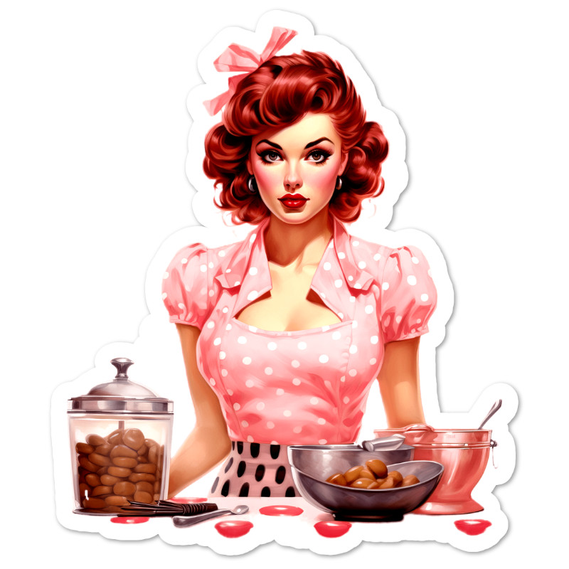 Pin Up Cook Retro Vinyl Sticker, Water Resistant, Scrapbook Laptop Water Bottle