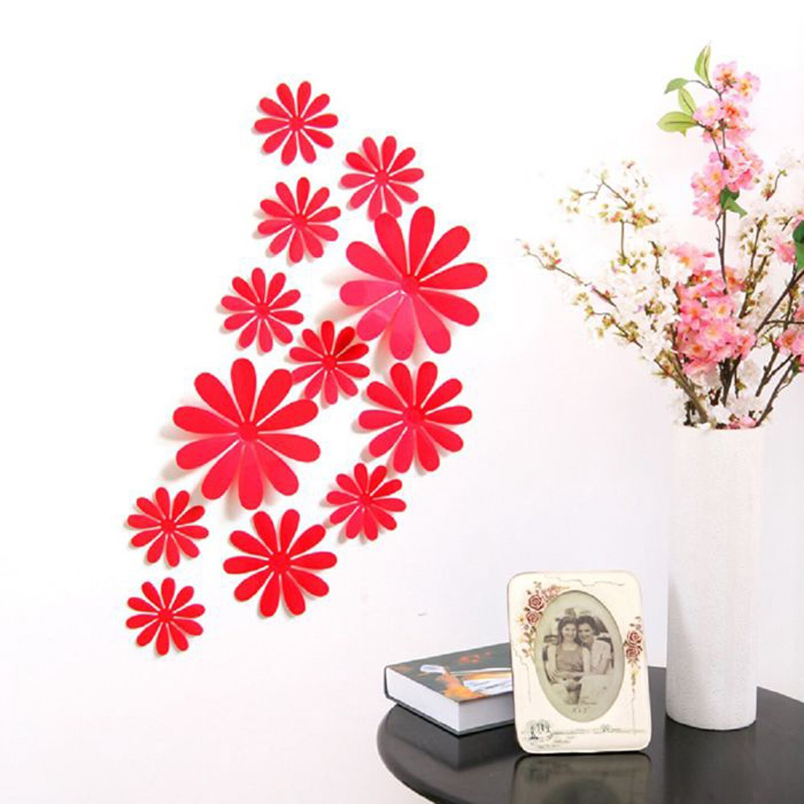 12 pcs 3d flower wall sticker decor, party, wedding, diy, home decorations