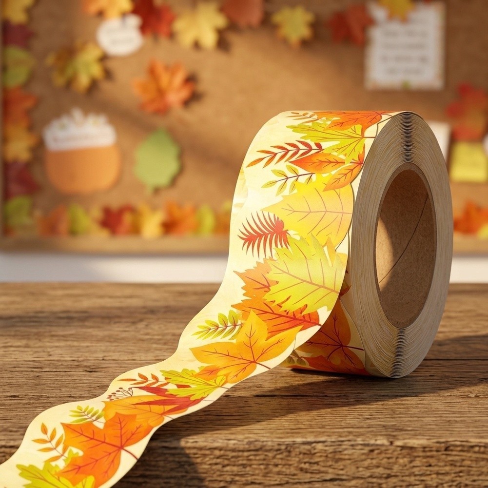 Yellow Paper Maple Leaf Stickers for Office Study Space Decoration 10 Meters