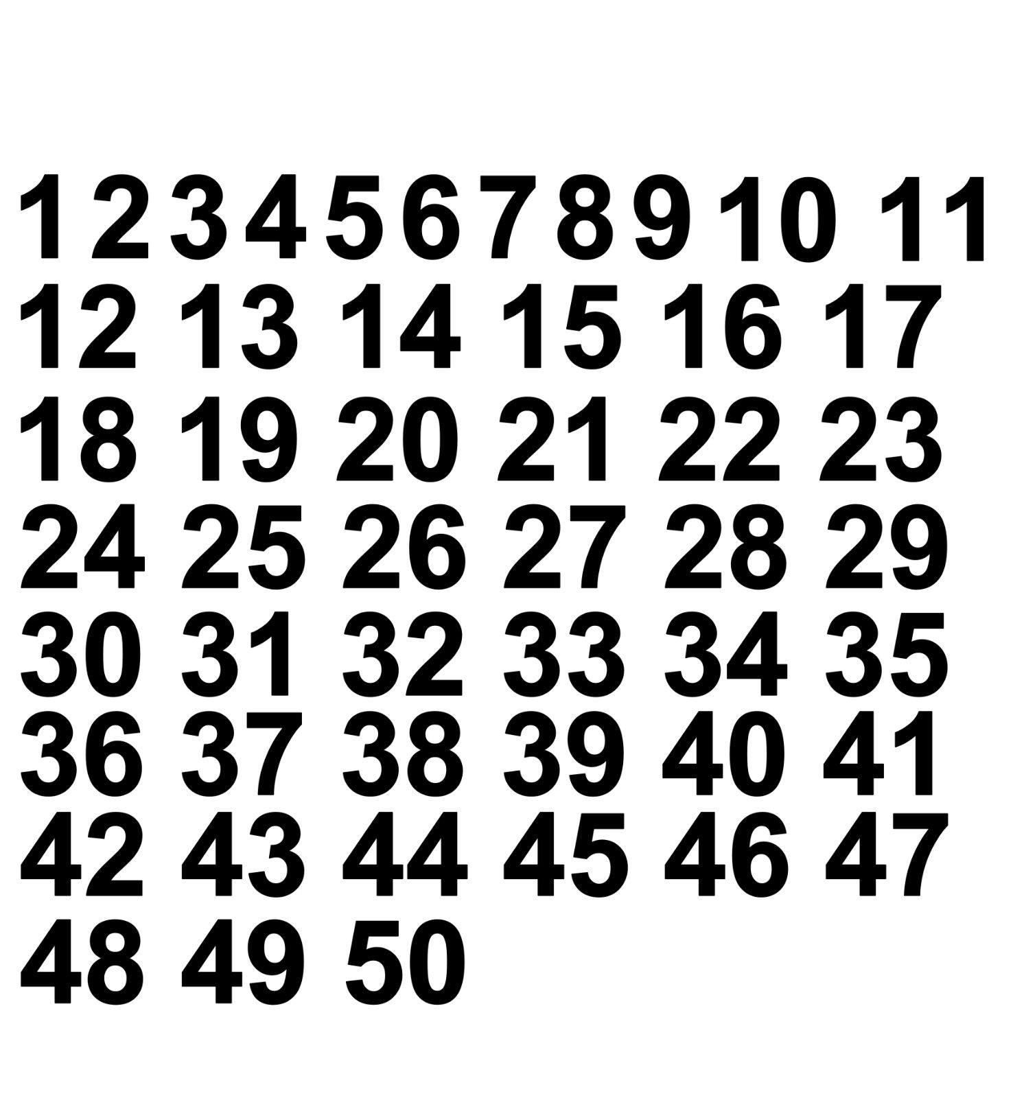 1 – 50 Numbers Set of Vinyl Decals – Helmet, Sport,Stickers- Select Color & Size