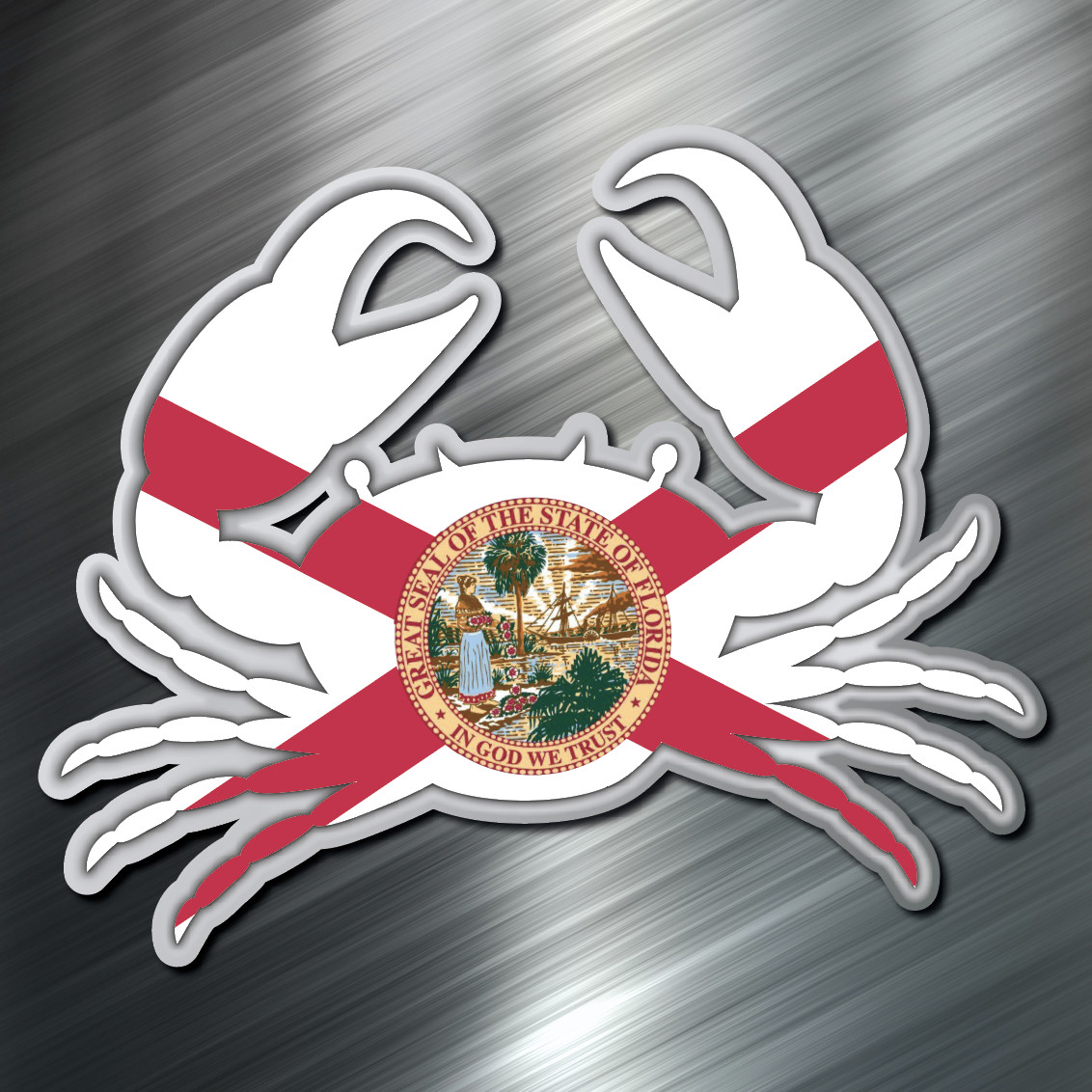 (1) ONE Florida Crab Flag Fish Decal Sticker Car Boating Boat Beach Ocean New