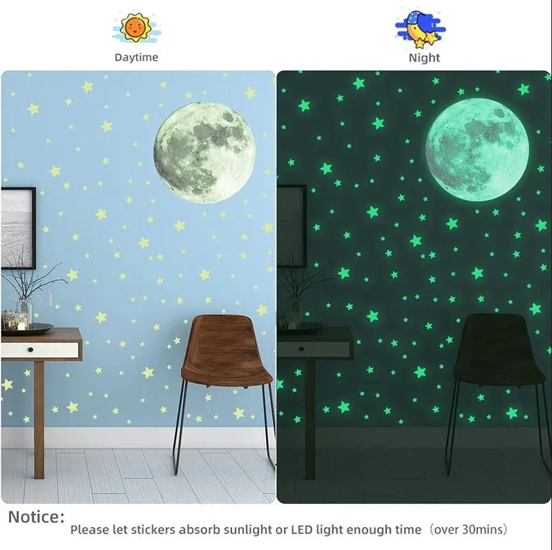 103 pcs Glow in the Dark Moon & Stars Wall Stickers Kids Bedroom Decor