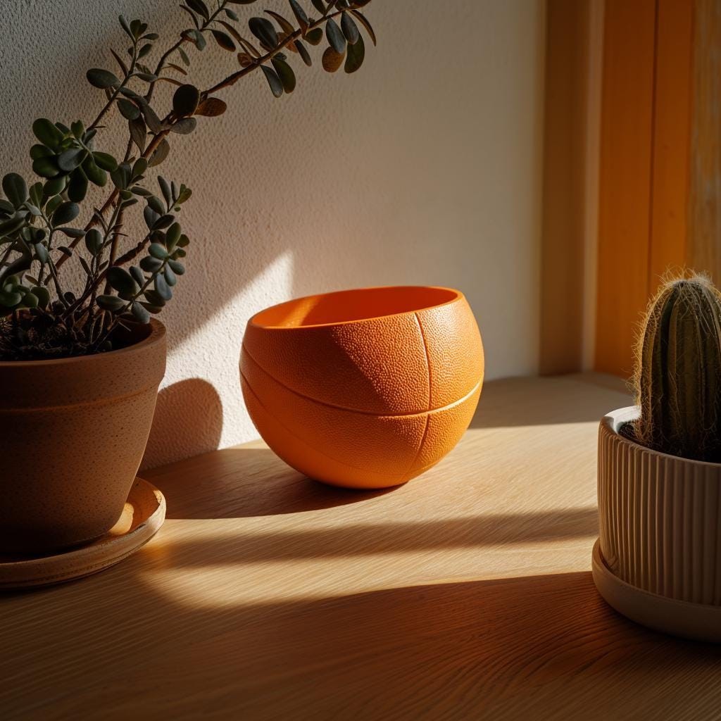 3D Printed Basketball Bowl Candy Dish | Modern Orange Sports Decor Centerpiece