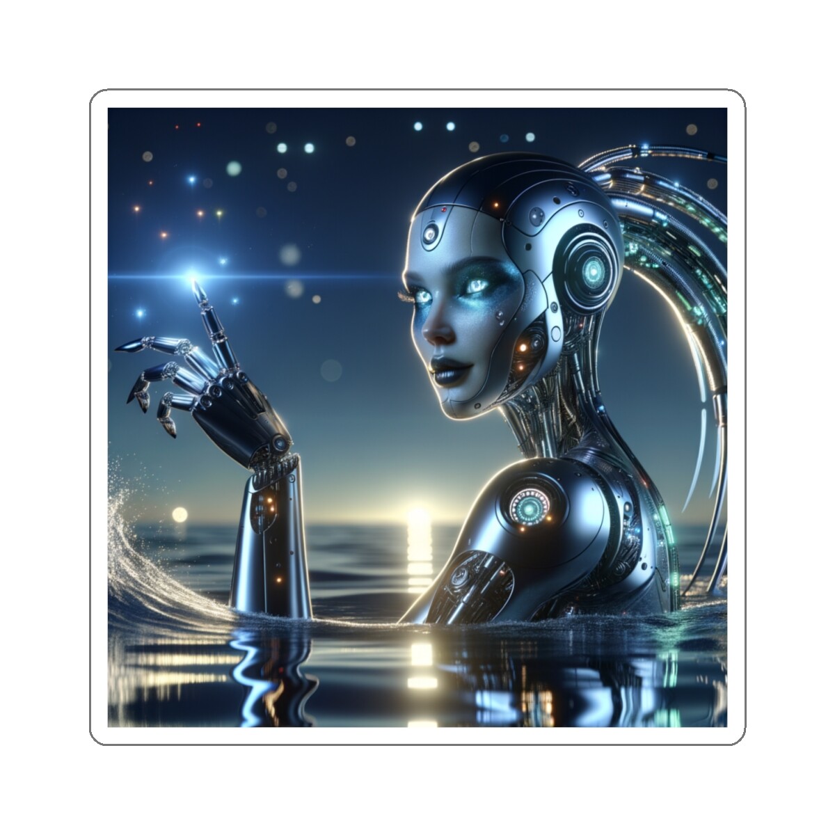 Sticker Cyborg Siren Digital Art Hyper-Realism 2×2 3×3 4×4 6×6
