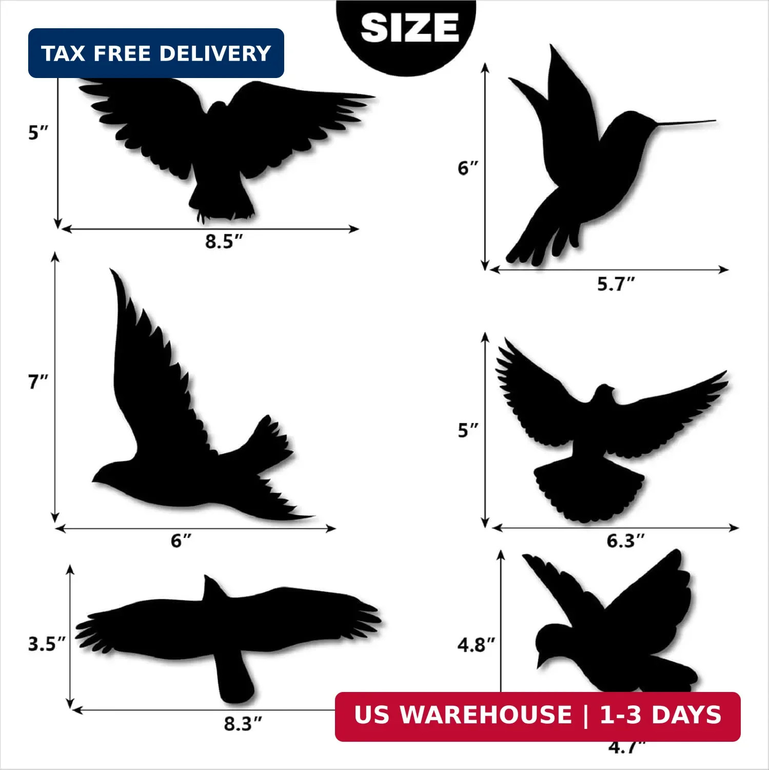 Anti-Collision Large Black Bird Shape Window Clings – Prevent Bird Strikes Save