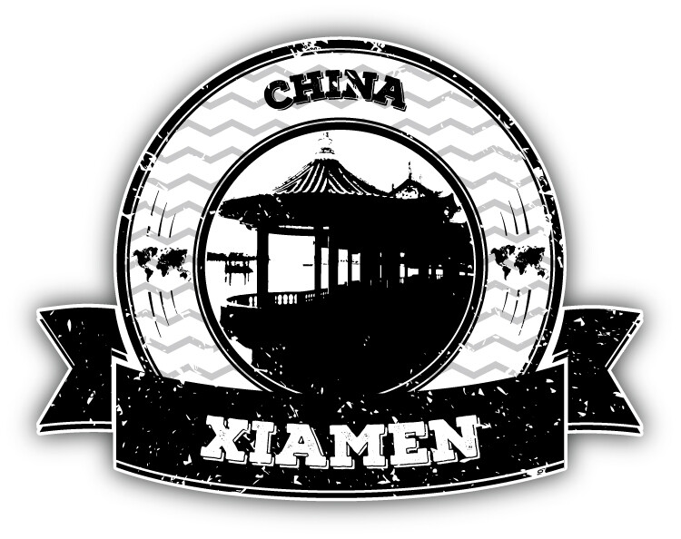Xiamen China Grunge Rubber Stamp Travel Car Bumper Sticker Decal