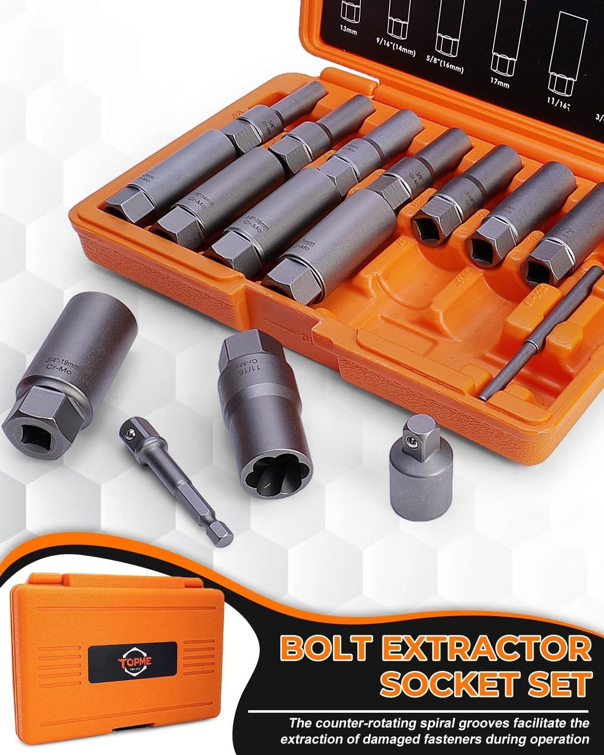 Deep Bolt Extractor Set,16 PCS Impact Bolt & Nut Remover Set, Stripped Lug Nut