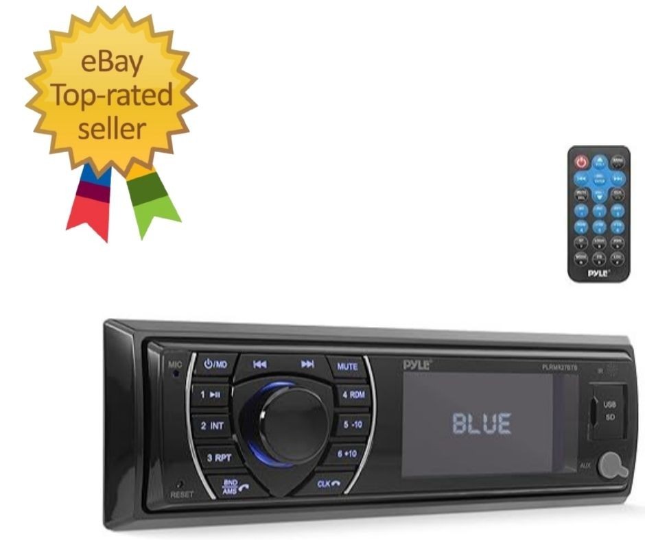 Bluetooth Marine Receiver Stereo – 12v Single DIN Style Boat 300w, Black