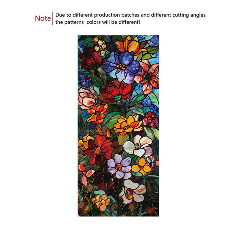 Flower Stained Glass Window Film Privacy Frosted Glass Film Static Cling Sticker