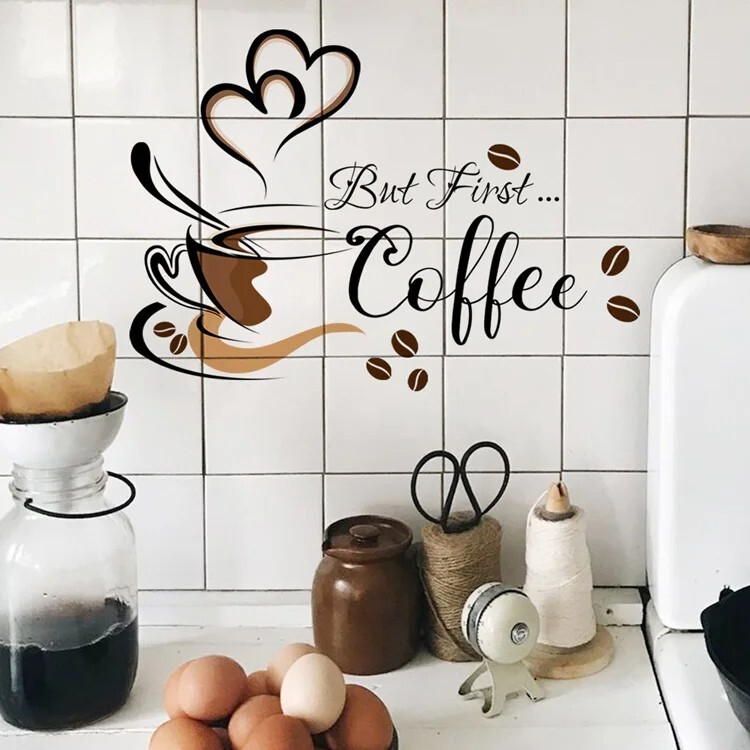 Wall Sticker Kitchen Cabinet Coffee Decal Vinyl Mural Art Home Dining Room Decor