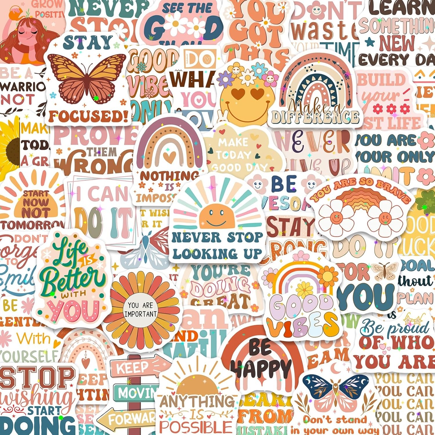 200Pcs Boho Motivational Stickers Waterproof Positive Vinyl for Laptop Bottle