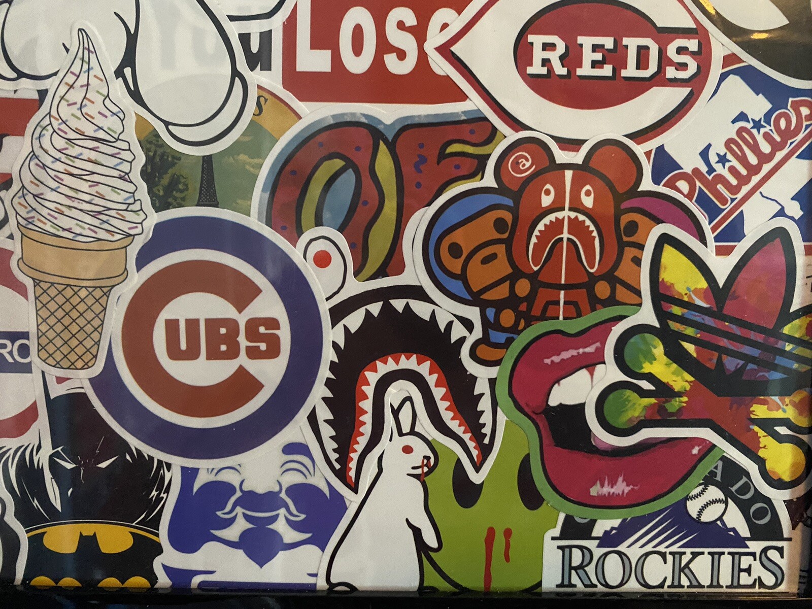 Framed Sticker Art Decal Collage MLB + Random Skate Stickers (11x17in)