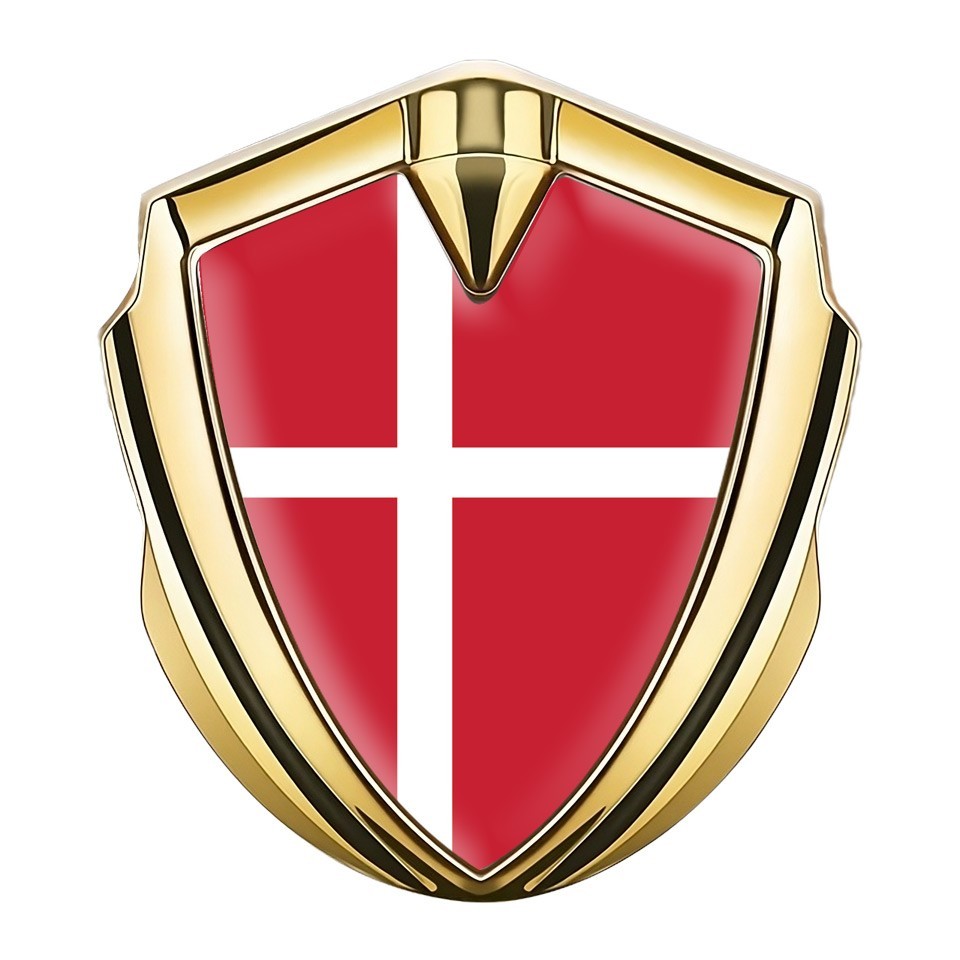 Denmark Flag Metal Shield Dome Sticker 3D Resin Decal Glossy Self Adhesive