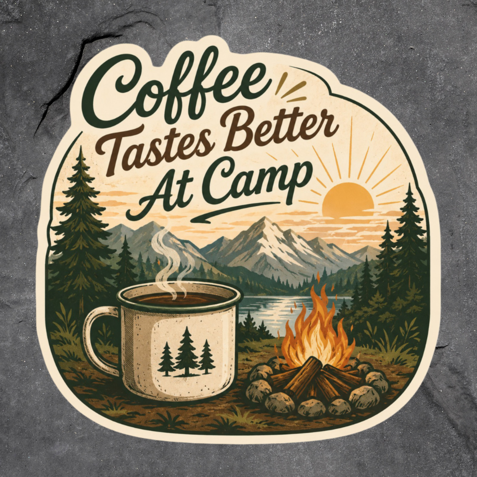 Camping Sticker Vinyl Decal Coffee Tastes Better At Camp Campfire