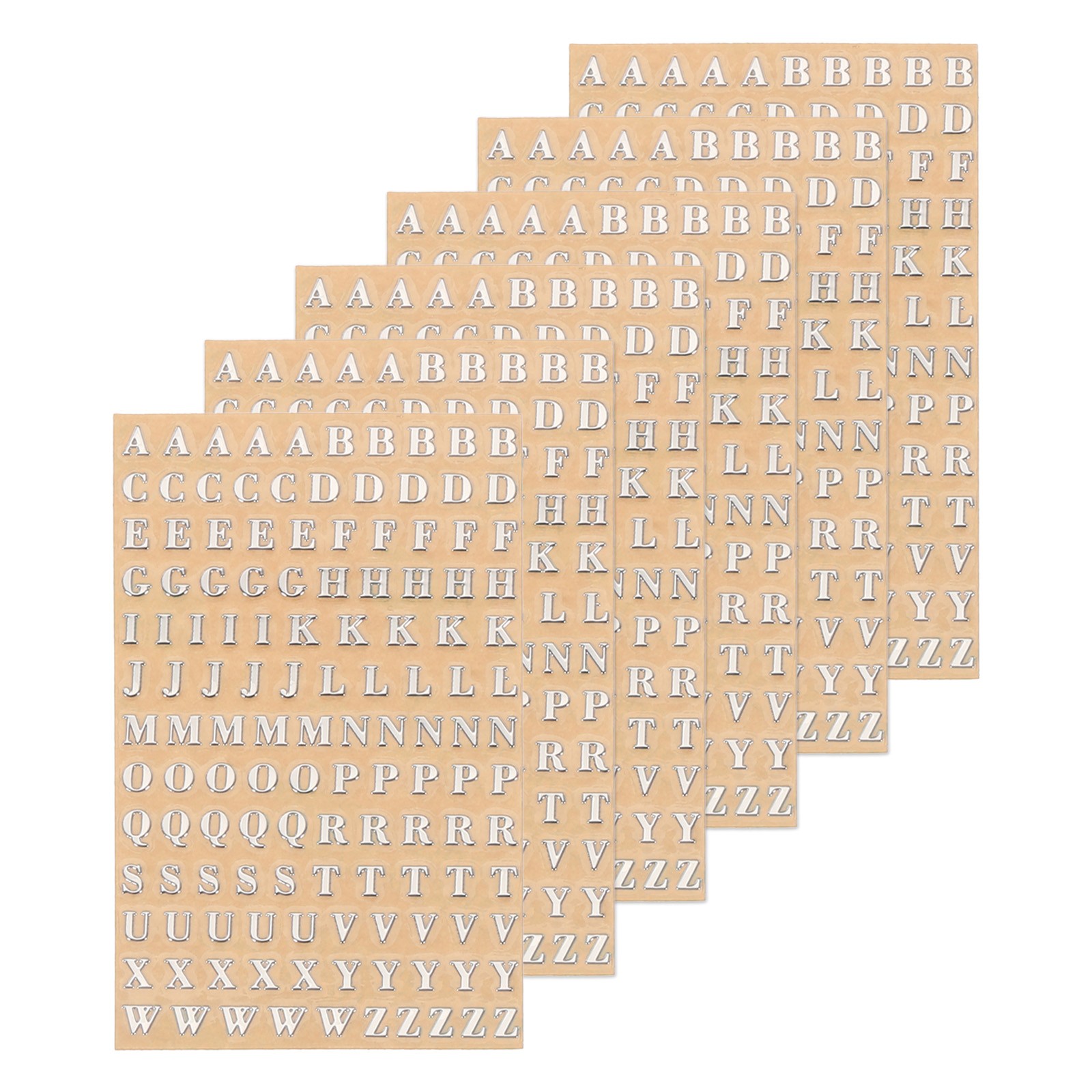 6 Sheets Letter Resin Stickers A to Z Silver Sticker Uppercase 3mm