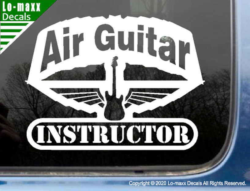 Air Guitar Instructor Rock & Roll Winged Electric Guitar Die Cut Vinyl Decal